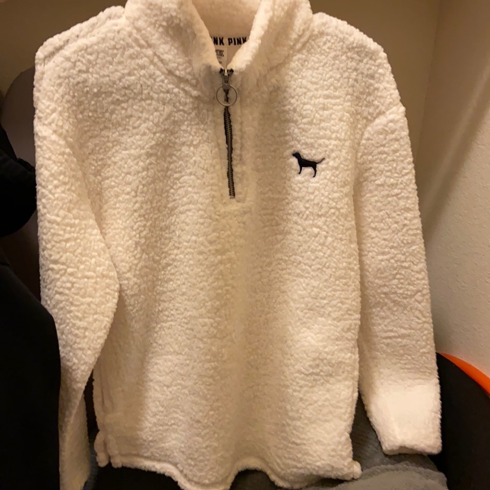 Victoria Secret Pink White XS Half Zip Pullover Sweater Brand New With Tags